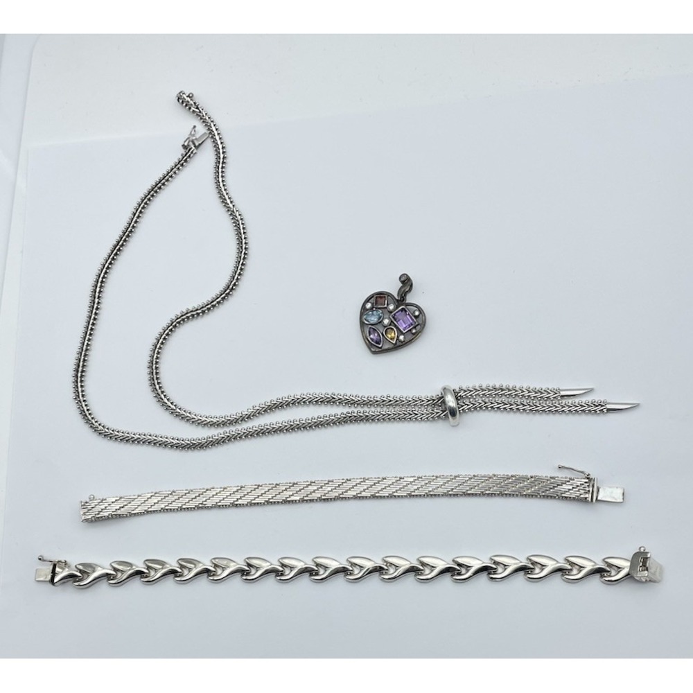 LOT 4 Vintage Estate .925 Sterling Silver Necklace Bracelets Pendant 70g